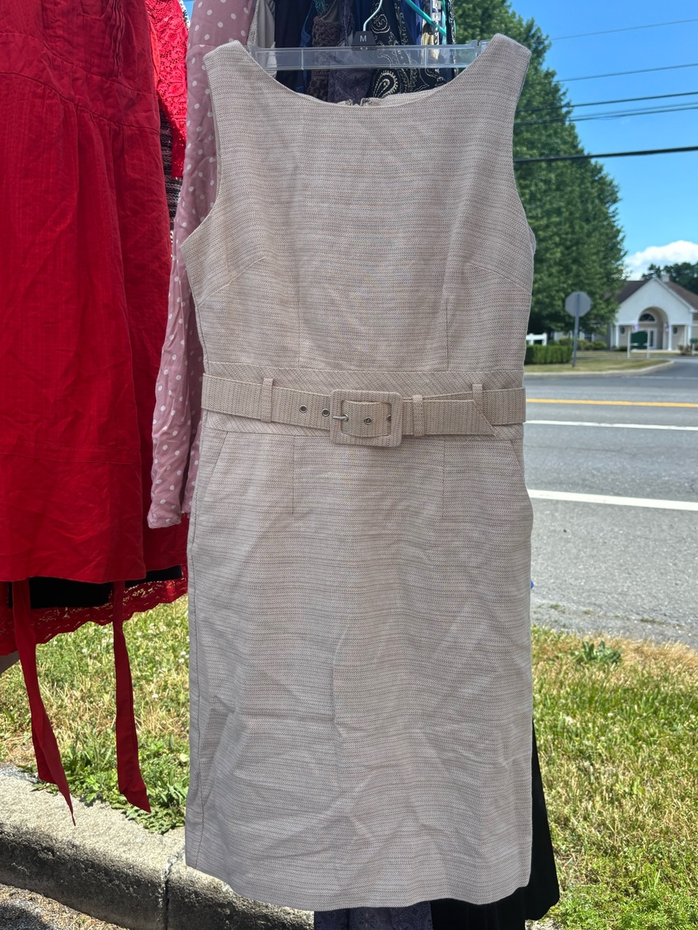 Banana Republic Beige Sleeveless Belted Midi Dress